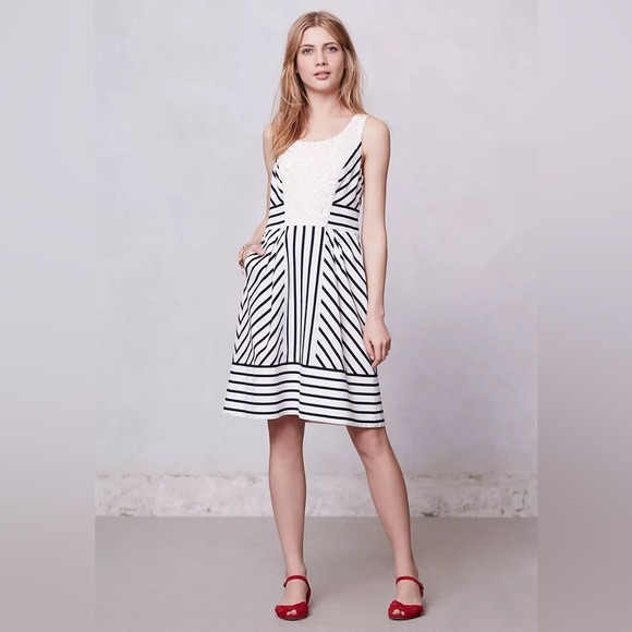 Anthropologie Maeve Chessia Diagonal Striped Lace Panel Sleeveless Dress Size 6 - Picture 1 of 12